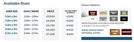 Silver Range Garden Shed Price List 2026