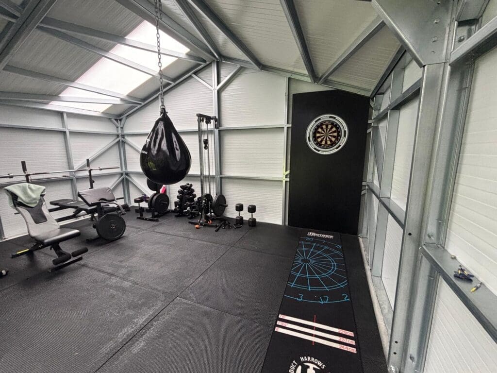 5.2m x 6m Shanette insulated steel building finished as a home gym