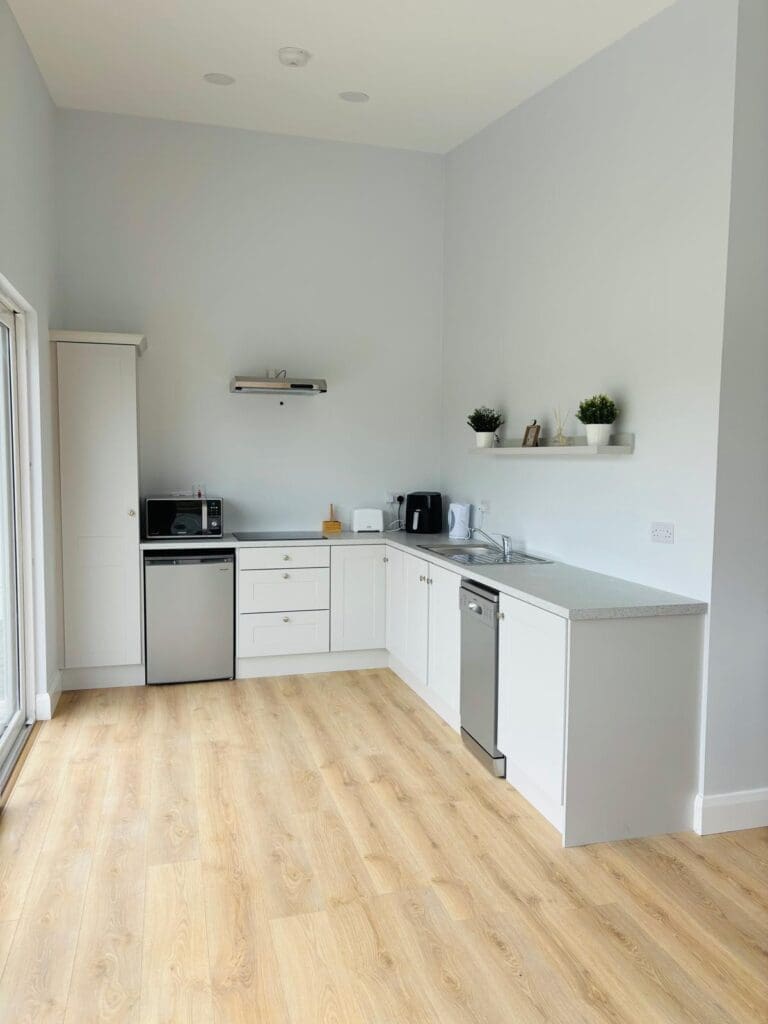 Interior kitchen Shanette steel framed garden chalet in Kildare